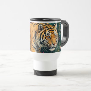 Mug De Voyage Tigre aux Yeux Ambrés Fantaisie Feuillage de la Ju