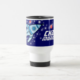 Mug De Voyage Ton nom complet espace fusée bleu gosses muette