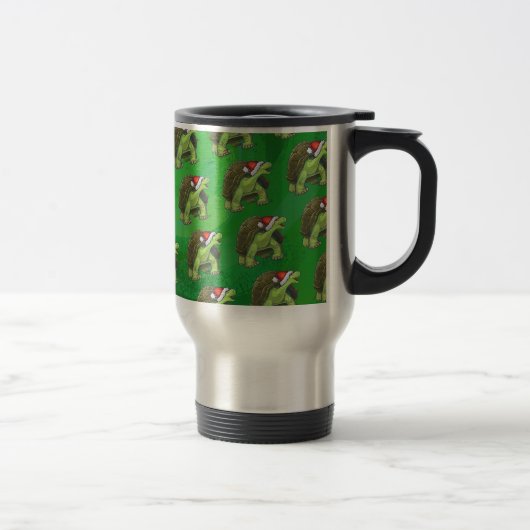 Mug De Voyage Tortue à Santa Chapeau sur Vert (Droit)