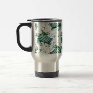 Mug De Voyage tortue de mer aquarelle verte motif bleu animal