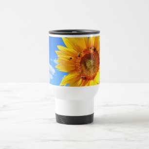 Mug De Voyage Tournesol jaune et abeilles sur le ciel bleu - été