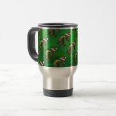 Mug De Voyage TRex à Santa Hat sur Green (Devant gauche)