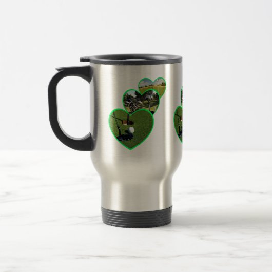 Mug De Voyage Trois Coeurs de Golf Vert Design, (Gauche)