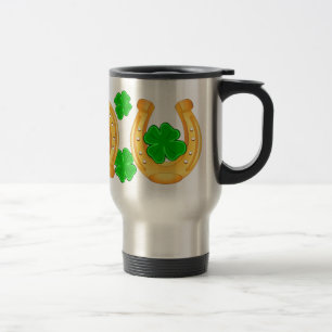 Mug De Voyage Trois Fers à Cheval Dorés Sept Trèfles Chanceux