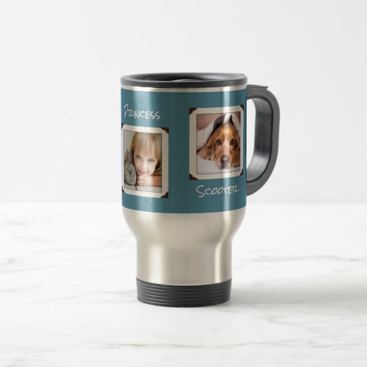 Mug De Voyage Trois photos et noms Colonial Blue (Devant droit)