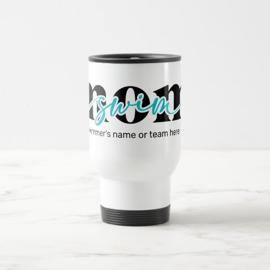 Mug De Voyage Turquoise Black Script Swim Maman Voyage Mug (Centre)