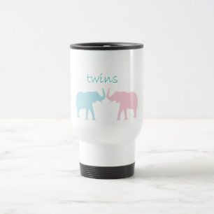 Mug De Voyage Twin Elephant Rose Et Bleu