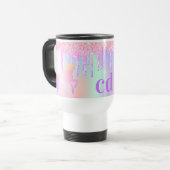 Mug De Voyage Unicorn rose pourpre gouttes monogramme holographi (Devant gauche)