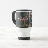 Mug De Voyage Vache de Highland calvaire herbe d'automne monogra (Devant gauche)