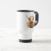 Mug De Voyage Vache Highland avec Couronne de fleurs de tourneso (Devant droit)
