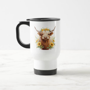 Mug De Voyage Vache Highland avec Couronne de fleurs de tourneso