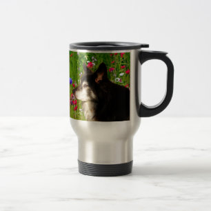 Mug De Voyage Valentine Frontière Collie avec de belles fleurs