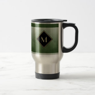 Mug De Voyage Vert Brossé Élégant Avec Monogramme Or Simple