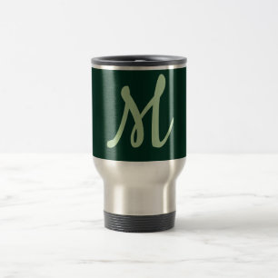 Mug De Voyage Vert foncé uni élégant moderne monogramme propre n