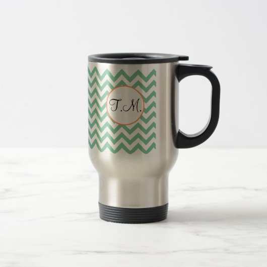 Mug De Voyage Vert Zigzag Monogrammé (Droit)