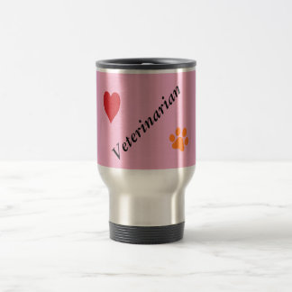 Mug De Voyage Veterinarian-Orange Paw Print and Heart on Pink
