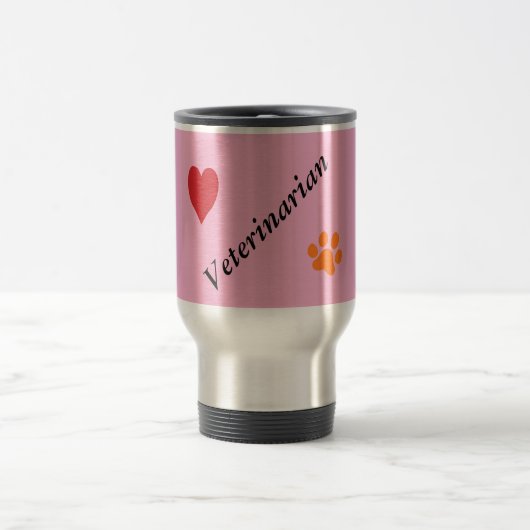 Mug De Voyage Veterinarian-Orange Paw Print and Heart on Pink (Centre)