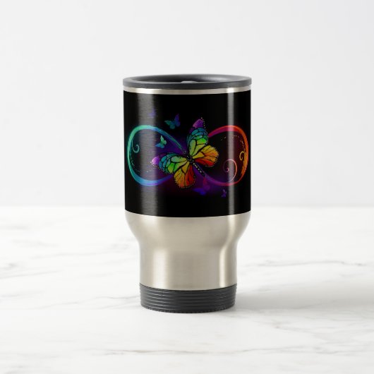 Mug De Voyage Vibrant infinity with rainbow butterfly on black (Centre)