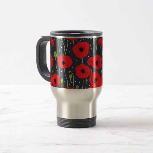 Mug De Voyage Vibrant Modern Red Poppies Pattern Art (Devant gauche)
