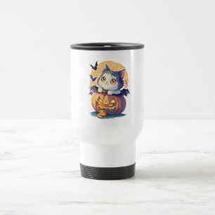 Mug De Voyage Vintage 90s Citrouille Chat Halloween Rétro