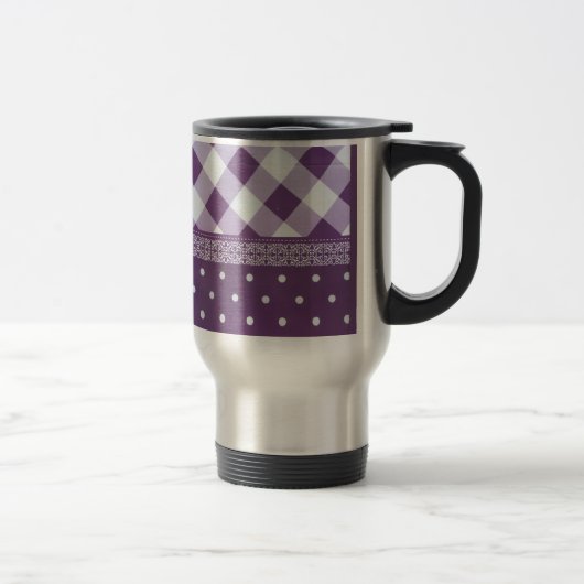 Mug De Voyage Violet blanc À damiers Polka Dot Floral Damask Art (Droit)
