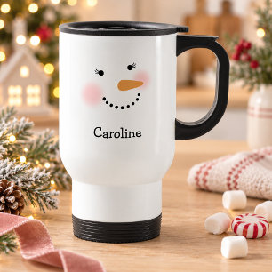 Mug De Voyage Visage de Bonhomme de Neige Mignon Noël Nom Person