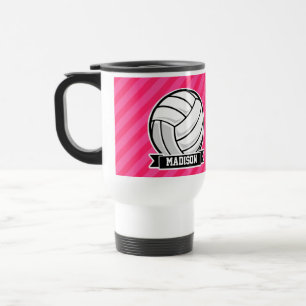 Mug De Voyage Volley-ball sur Neon Pink Stripes