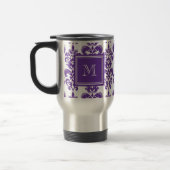 Mug De Voyage Votre monogramme, motif pourpre foncé 2 de damassé (Gauche)