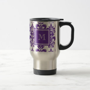 Mug De Voyage Votre monogramme, motif pourpre foncé 2 de damassé