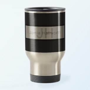 Mug De Voyage Votre nom et votre monogramme Gris & Faux Silver