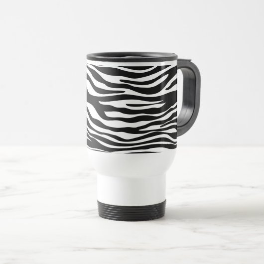 Mug De Voyage Zebra Print, Zebra Stripes, Noir Et Blanc (Devant droit)