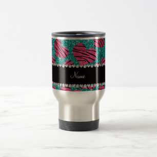 Mug De Voyage Zèbre bleu de parties scintillantes de coeurs