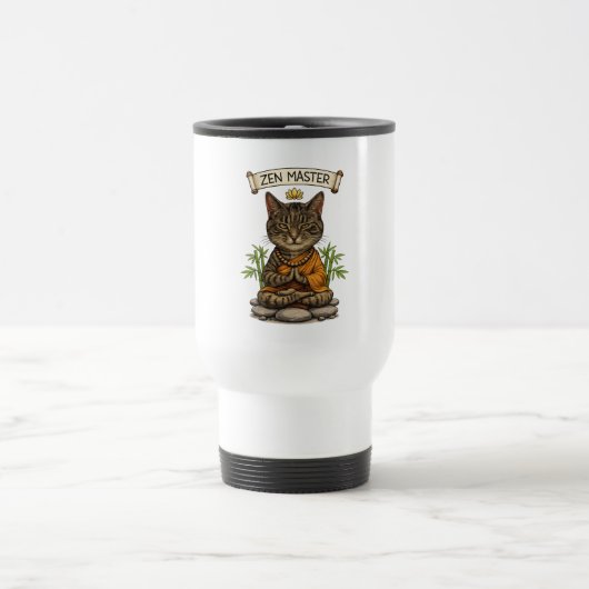 Mug De Voyage Zen Master Cat Funny Chill Gray Tabby Cat Gift (Centre)