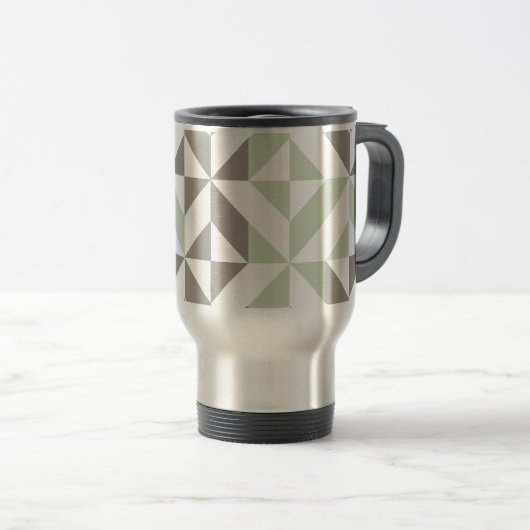 Mug De Voyage ZigZag géométrique Sage Green et Silver (Devant droit)