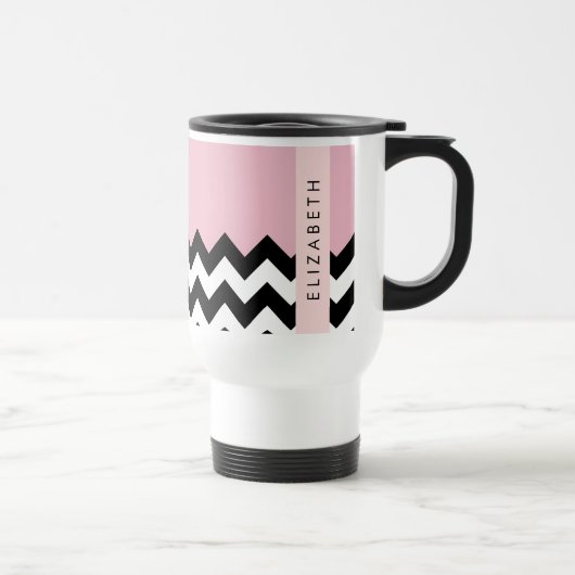 Mug De Voyage Zigzag noir et blanc, Chevron, rose, Votre nom (Droite)