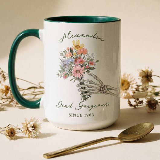 Mug Dead Gorgeous Name Year Gothic Skeleton Wildflower
