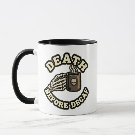 Mug Death Before Decaf | Funny Retro Skull & Coffee  (Gauche)