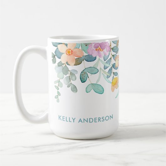 Mug Décalcomanie tropicale girly florale à l'aquarelle (Gauche)