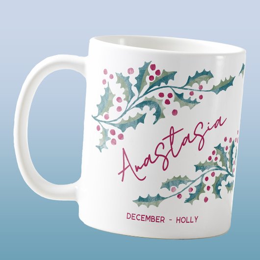 Mug December Birth Flower Custom Name Holly