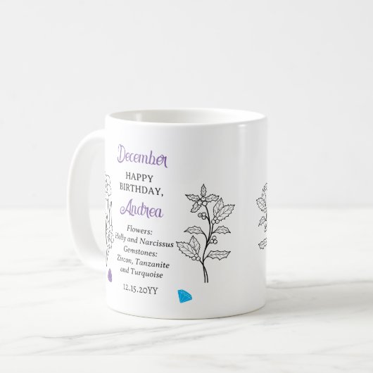 Mug Décembre Holly et Narcissus Anniversaire Keepsam (Devant gauche)