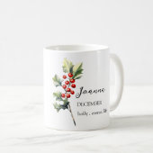 MUG DÉCEMBRE HOLLY NAISSANCE FLEURS MOIS NOM CADEAU (Devant droit)