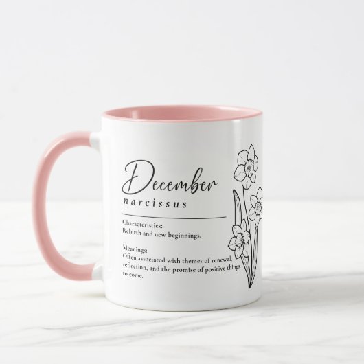 Mug Décembre Mois de naissance Fleur Narcisse Minimali (Gauche)