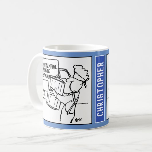 Mug Déchets Confidentiels Dessin d'élimination. (Devant gauche)