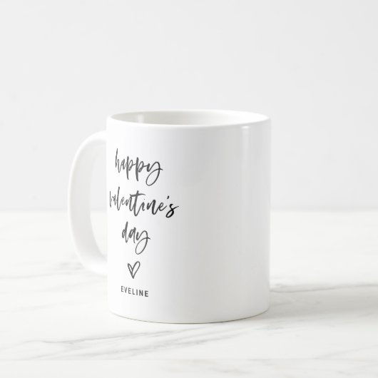 Mug Décontracté noir et blanc Script et coeur Valentin (Devant gauche)