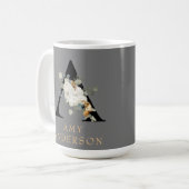 Mug Décor Blanc Floral Or Accents Monogramme A (Devant gauche)