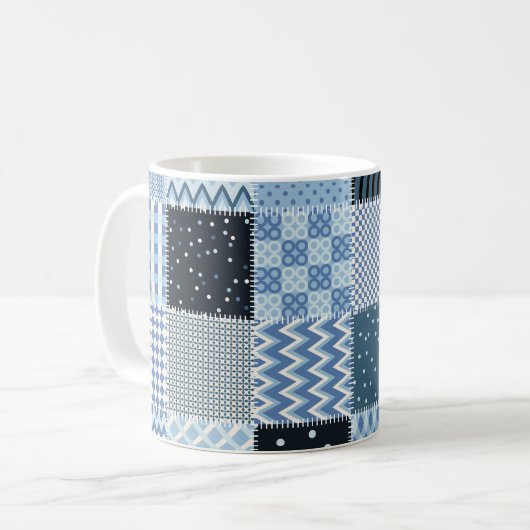 Mug Décor de courtepointe, patchwork géométrique, tons (Devant gauche)