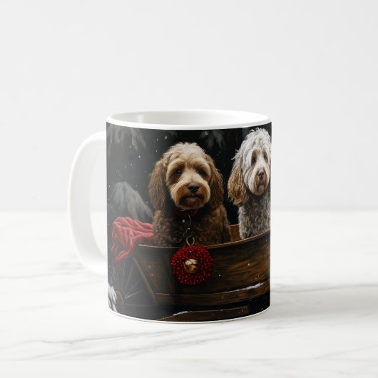Mug Décor de Noël Cockapoo Snowy Sleigh (Devant gauche)