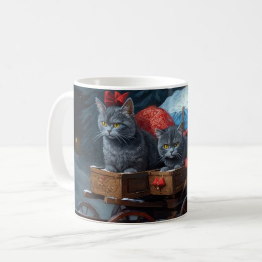 Mug Décor de Noël Oriental Blue Cat Snowy Sleigh (Devant gauche)