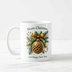 Mug Décor de Noël pin cône sauge vert et or