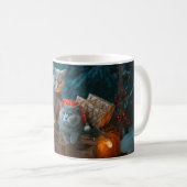 Mug Décor de Noël russe Blue Cat Snowy Sleigh (Devant droit)